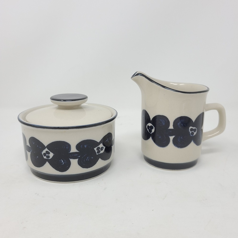 Design Four Stoneware Cream & Sugar w/ Lid 681 Kalmar Blue Floral EUC